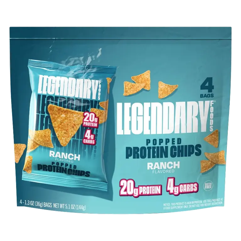 Legendary Foods Gluten Free and Keto Friendly Popped Protein Chips - Ranch - 5.1oz/4ct