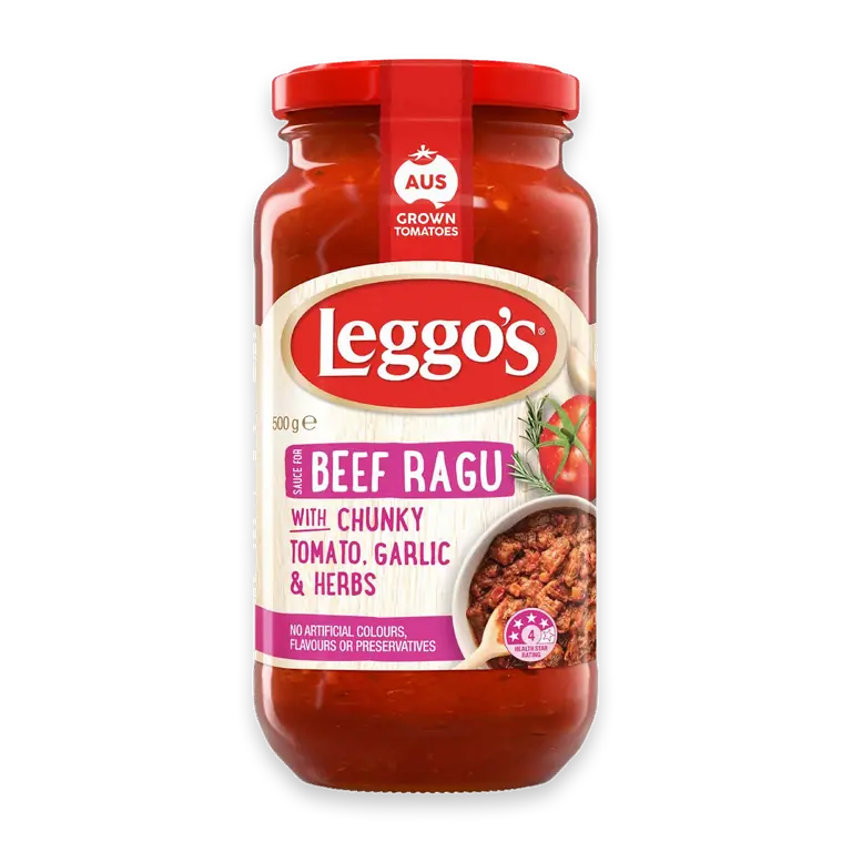 Beef Ragu with Chunky Tomato Garlic & Herbs Pasta Sauce