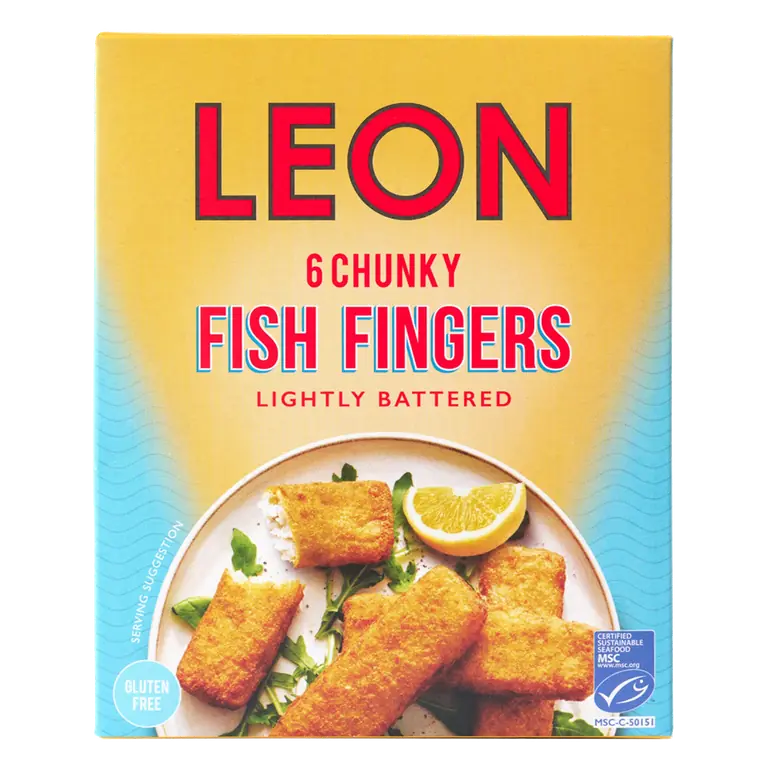 LEON 6 Chunky Fish Fingers Lightly Battered 390g