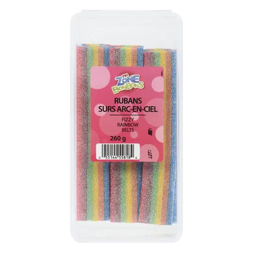 Les Aliments Johnvince Candy Fizzy Rainbow Belts 260 g