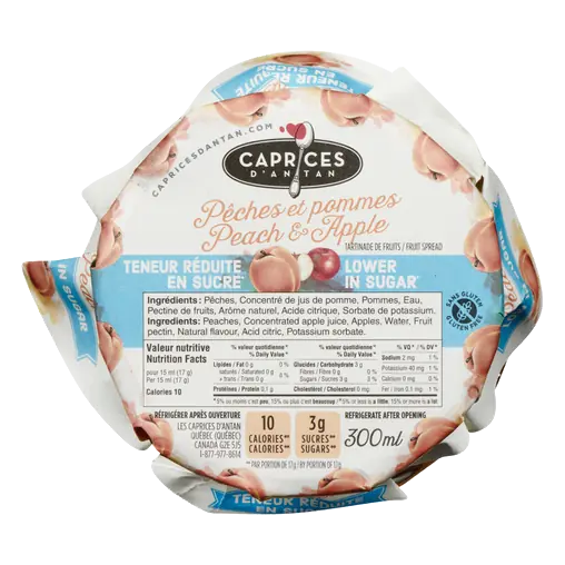 Caprices D'Antan Jam Peach And Apple Lower In Sugar 300 ml
