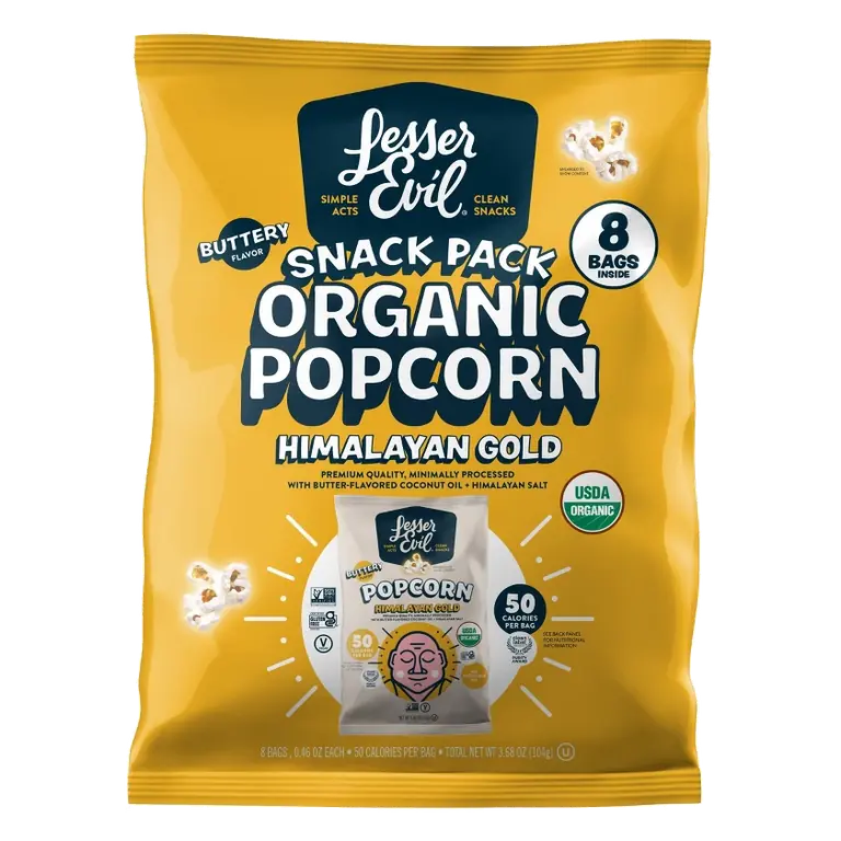 LesserEvil Organic Popcorn Multipack Snacks Himalayan Gold, 3.68oz/8pk