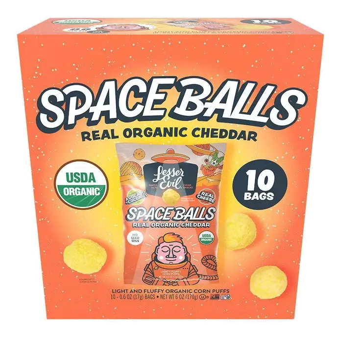 LesserEvil Spaceballs Real Cheese Snack Pack Puffs, 6oz/10ct
