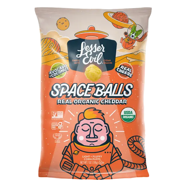 Space Balls Organic Cheddar Cheese Corn Puffs