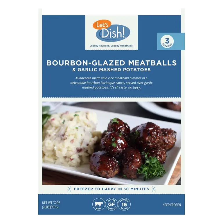Let's Dish! Frozen Bourbon Glazed Wild Rice Meatballs, 32oz