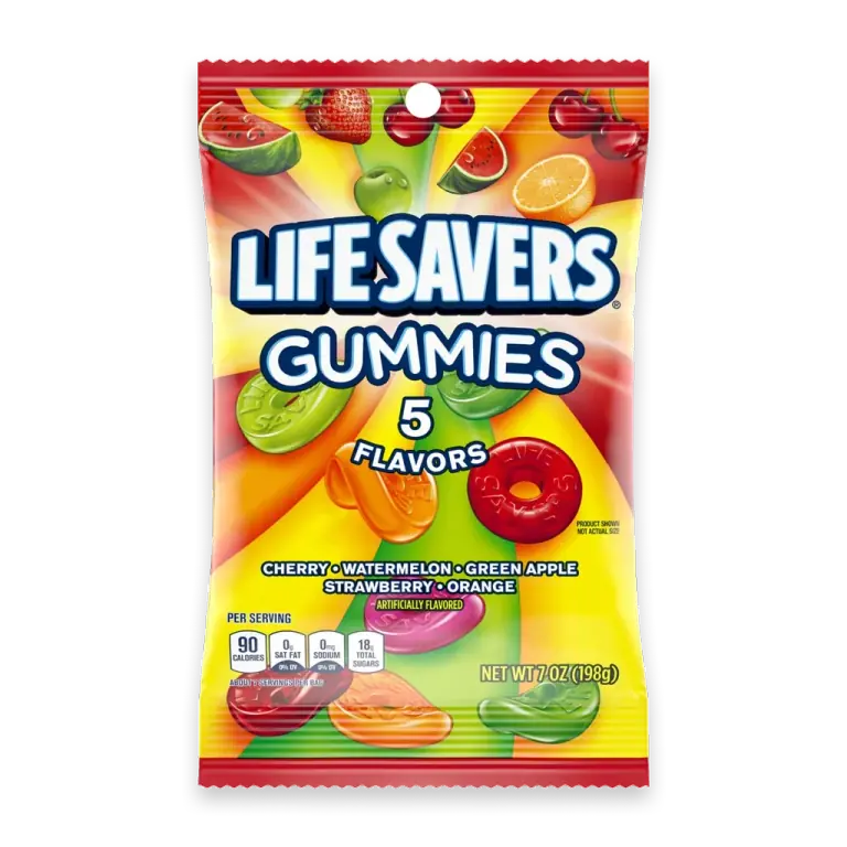 5 Flavors Gummies Candy Bag, Gummy Candy for Goodie Bags, Road Trips, Treats, 7 oz
