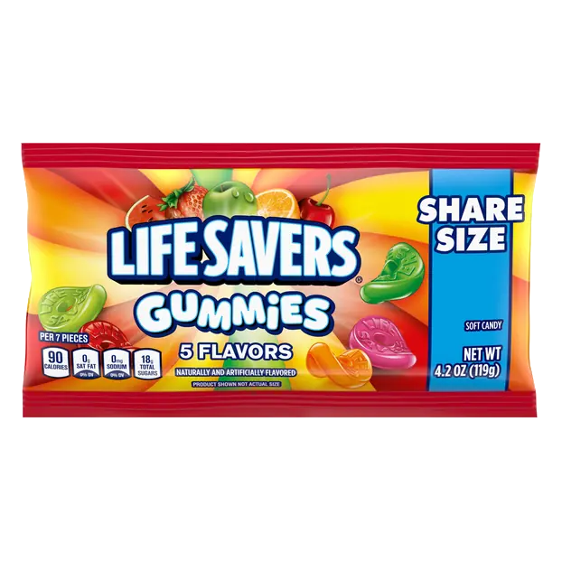 5 Flavors Gummies Candy Share Size