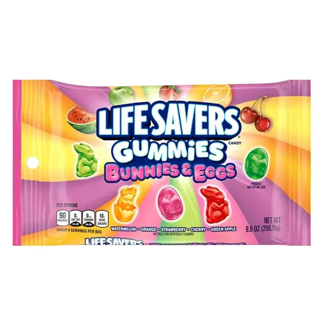 Bunnies & Eggs Gummies Candy, Watermelon, Orange, Strawberry, Cherry, Green Apple