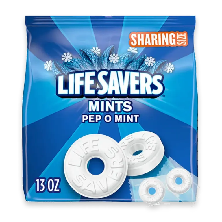 Pep-O-Mint Breath Mints Peppermint Hard Candy Sharing Size Blue Bag