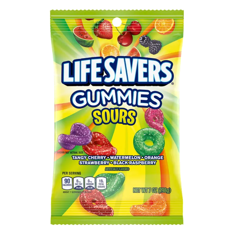 Sours Gummies Candy, Tangy Cherry, Watermelon, Orange, Strawberry, Black Raspberry