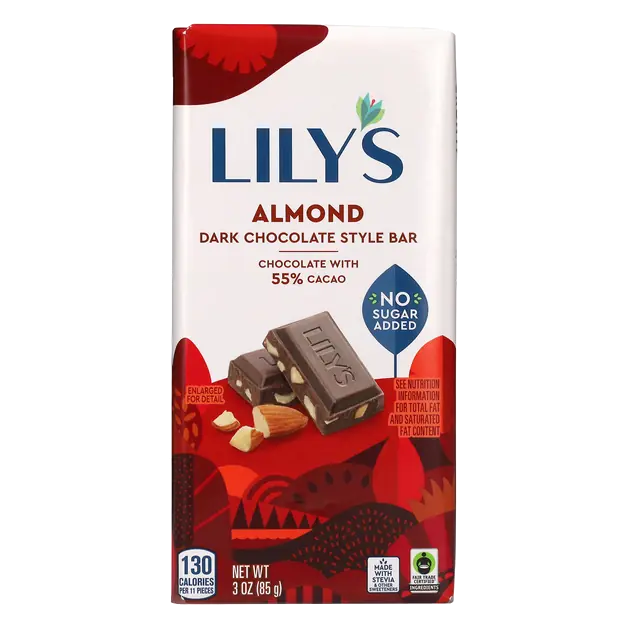 Gluten Free No Sugar Added Almond Dark Chocolate Candy Bar
