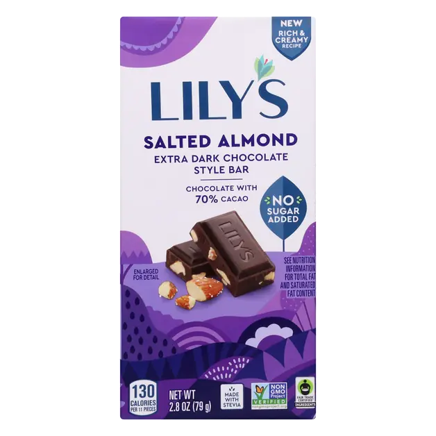 Gluten Free No Sugar Added Salted Almond X-Dark Chocolate Candy Bar