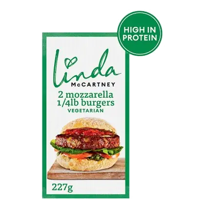 Linda McCartney's 2 Frozen Vegetarian Mozzarella 1/4lb Burgers