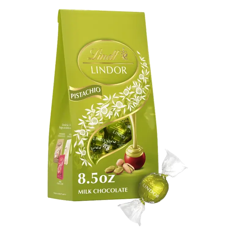 Lindt LINDOR Pistachio Milk Chocolate Candy Truffles Bag – 8.5oz