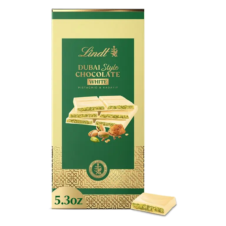 Lindt Dubai Style White Chocolate Candy with Pistachio & Kadayif Bar, 5.3oz