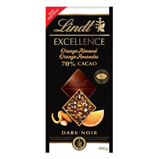 Excellence Dark Chocolate Bar 70% Cacao Orange Almond 100 g
