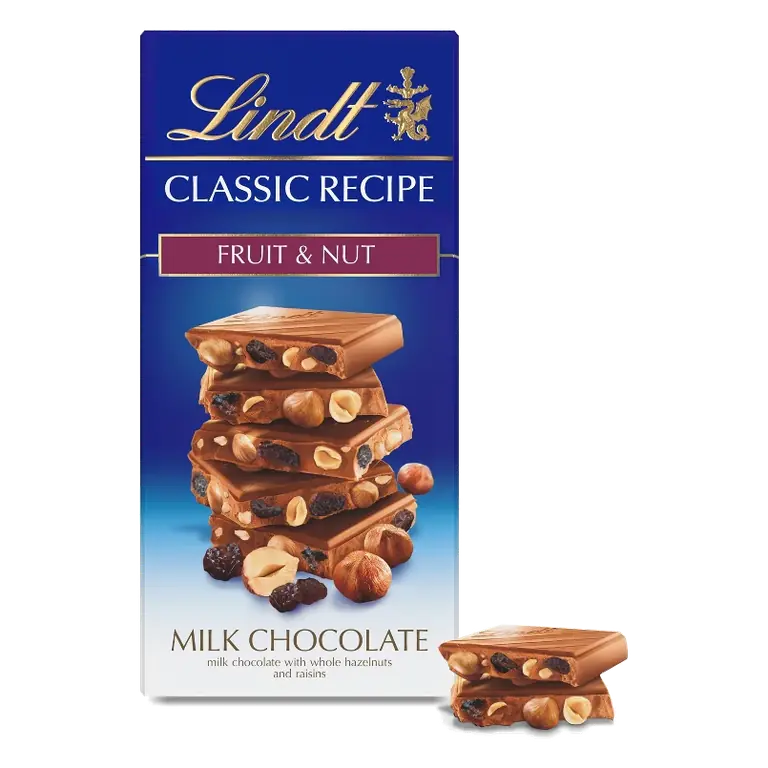 Lindt Classic Receipe Fruit and Nut Whole Hazelnut Milk Chocolate Candy Bar, 5.3oz