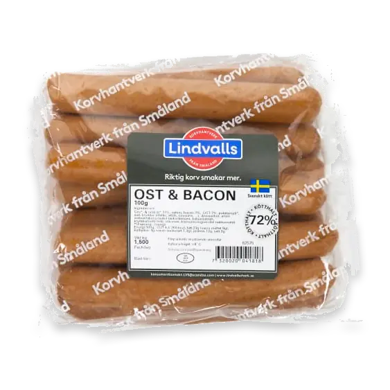 Korv Ost & Bacon Skinnfri 15x100g