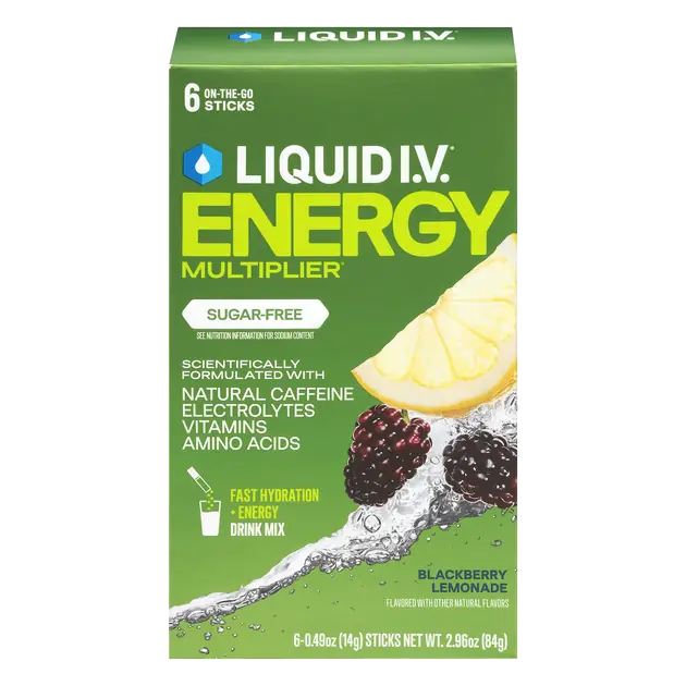 Liquid I.V. Energy Multiplier Sugar Free On-The-Go Sticks Blackberry Lemonade Drink Mix 6-0.49 oz Sticks
