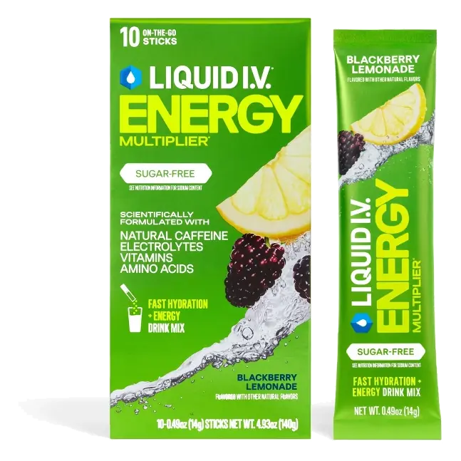 Liquid I.V. Sugar-Free Energy Multiplier Vegan Powder Electrolyte Supplements - Blackberry Lemonade - 4.9oz/10ct