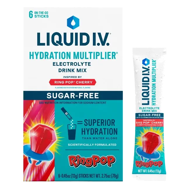 Liquid I.V. Sugar Free Hydration Multiplier Powder Electrolyte Drink Mix - RingPop Cherry - 0.45oz/6ct