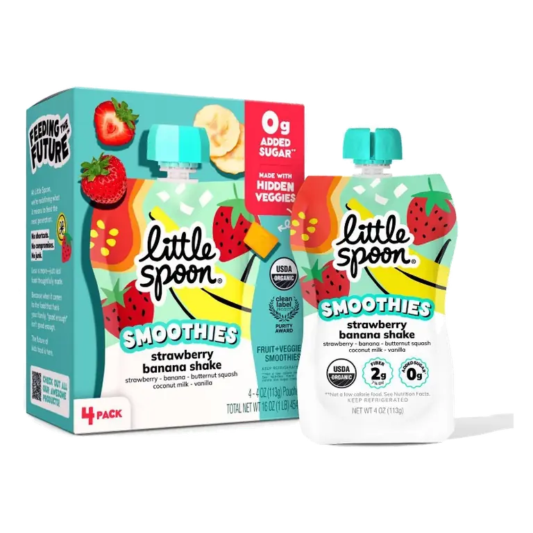 Little Spoon Strawberry Banana Smoothie Pouches, 16oz/4ct