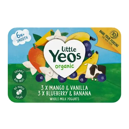 Yeo Valley Organic Little Yeos No Added Sugar Blueberry Banana & Mango Vanilla Kids Yogurts Selection