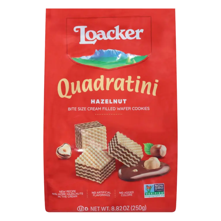 Hazelnut Quadratini Bite Size Cream Filled Wafer Cookies