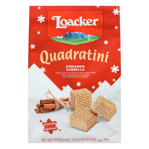 Quadratini Crispy Wafer Cubes Cinnamon Cream Filling 250 g