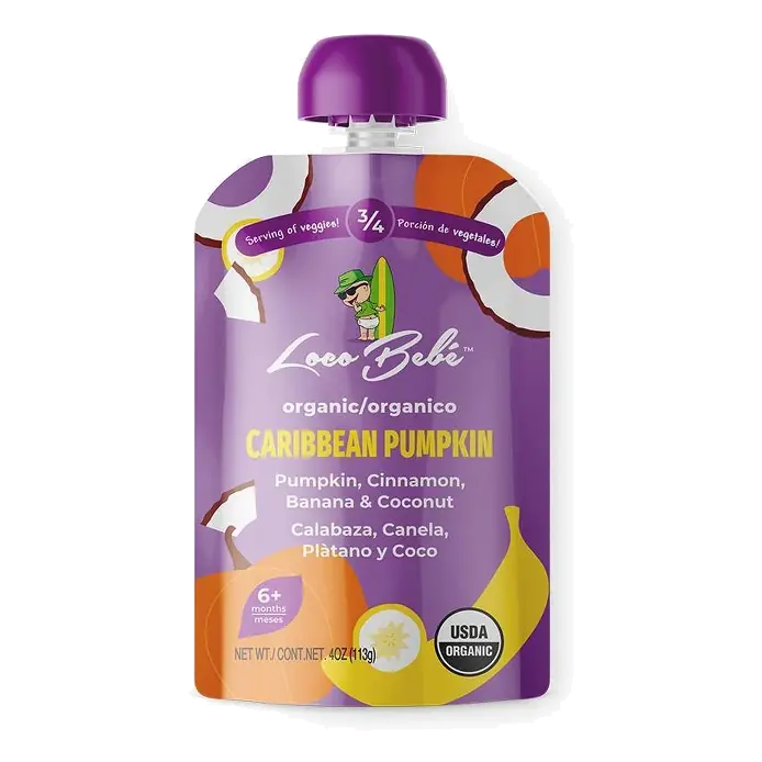 Loco Bebe Caribbean Pumpkin Pouch Baby Food, 4oz: Organic, For 6 Months and Up, Ready to Eat