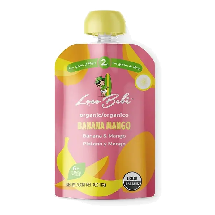 Loco Bebe Banana Mango Baby Food Pouch, 4oz: Organic Certified, Ready to Eat, 1st Stage, Age 6 Months+