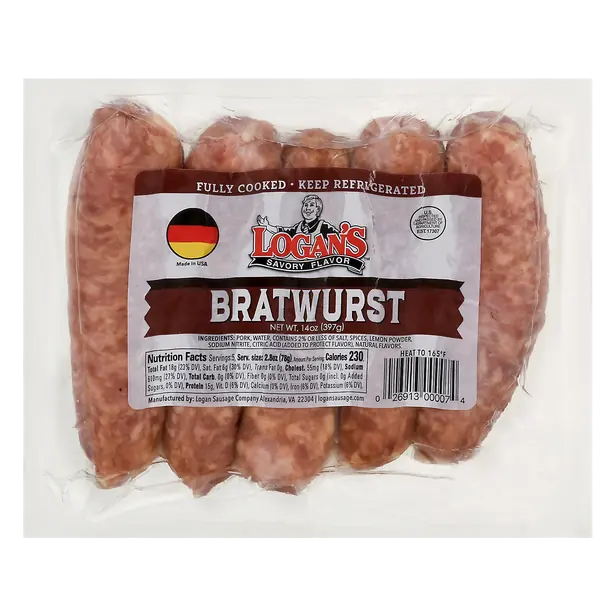 Logan's Fully Cooked Bratwurst Sausage - 5 ct