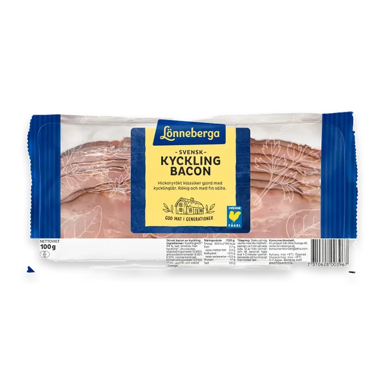 Kycklingbacon Skivad 94% Kötthalt 100g