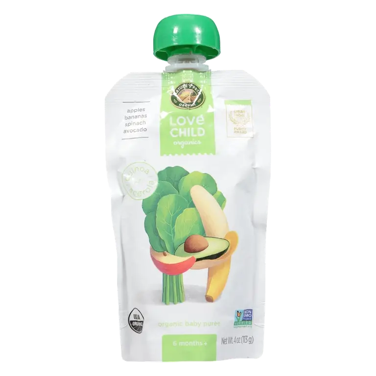 Love Child Organics - Puree Organic - Apple Spinanch Kiwi Banana - Case of 12 - 4 oz