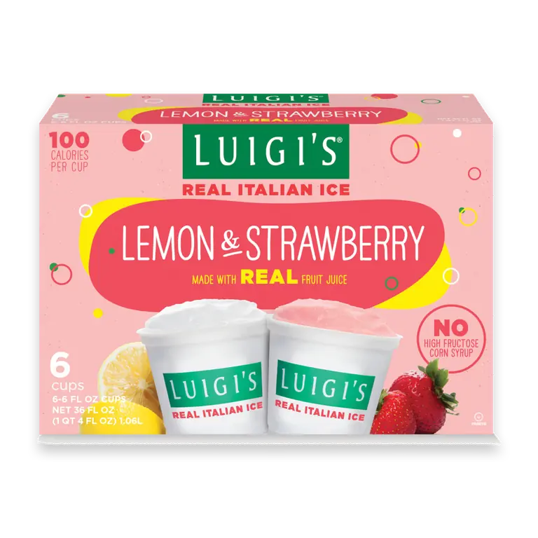 Lemon & Strawberry Real Italian Ice, 6 fl oz, 6 Count, (Frozen)