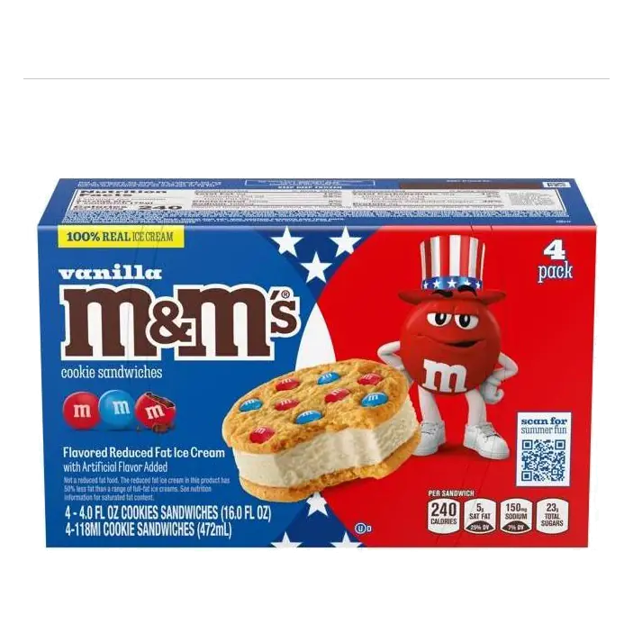 M&M Vanilla Reduced Fat Ice Cream Dessert Cookie Ice Cream Sandwiches, 4pk/16 fl oz