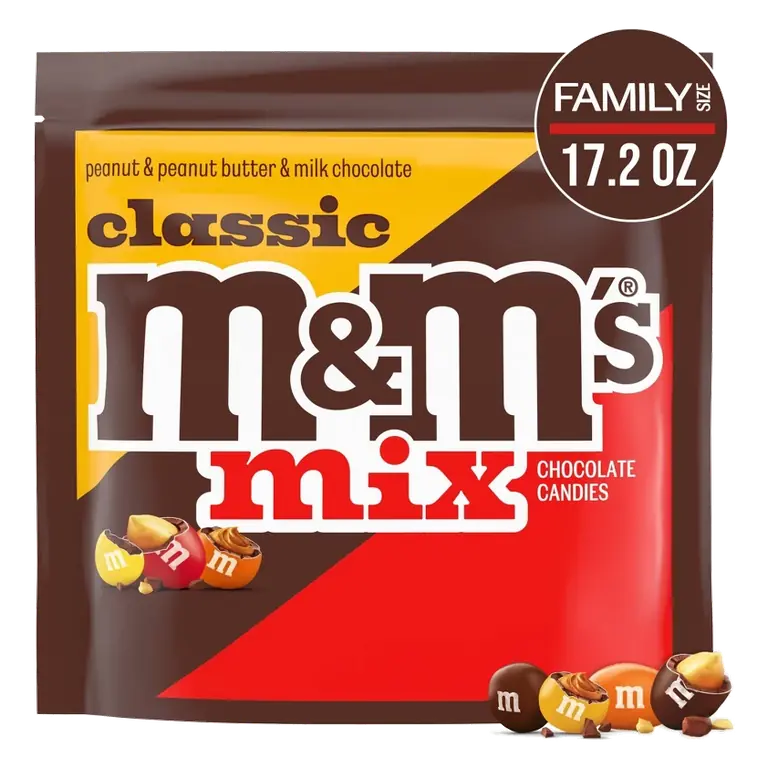 M&M'S Milk Chocolate, Peanut, And Peanut Butter Classic Chocolate Assortment Family Size Candy Mix Bag, 17.2oz