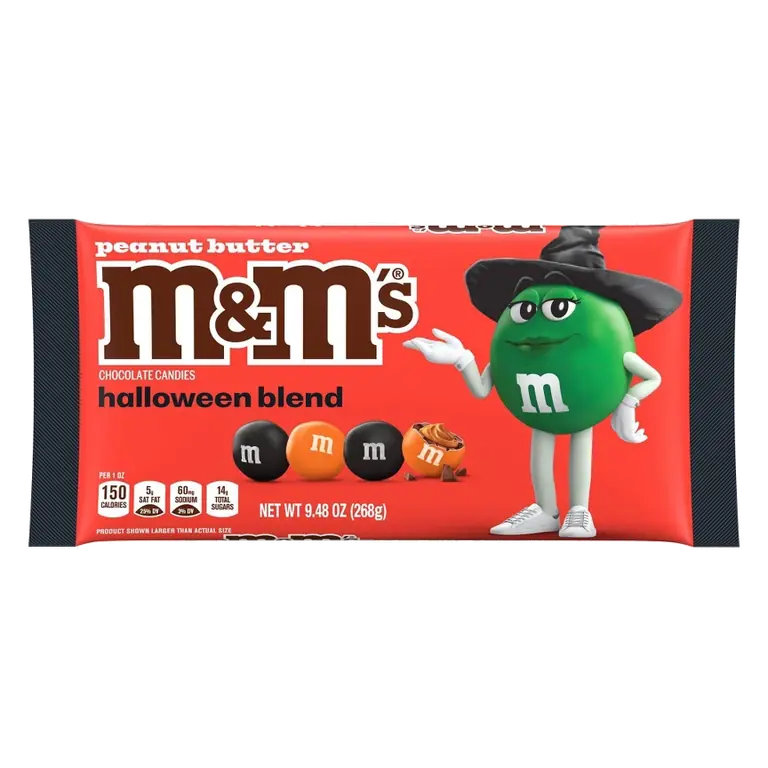 M&M's Peanut Butter Halloween Black and Orange Milk Chocolate Candy Bag, 9.48 oz