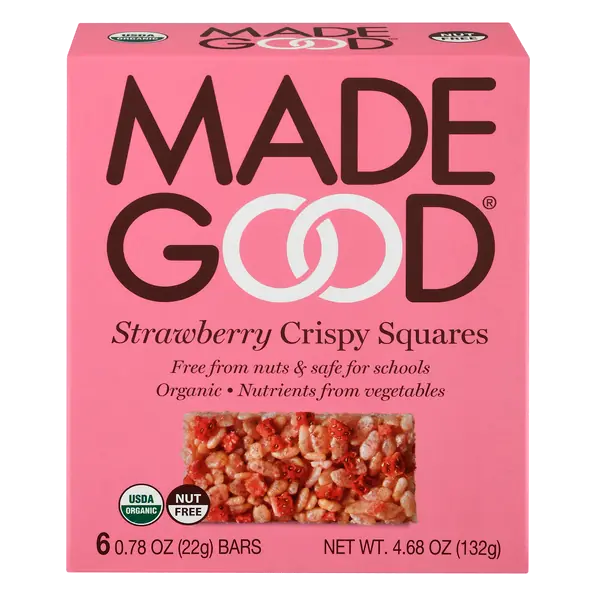 Organic Gluten & Nut Free Strawberry Crispy Squares - 6 ct