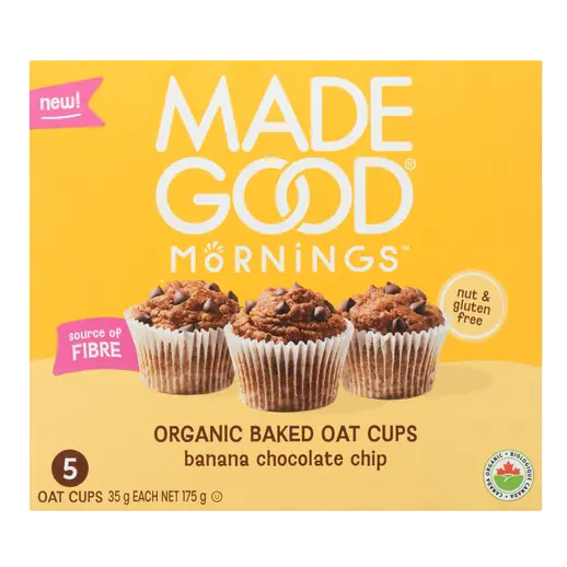Made Good Mornings Organic Baked Oat Cups Banana Chocolate Chip 175 g