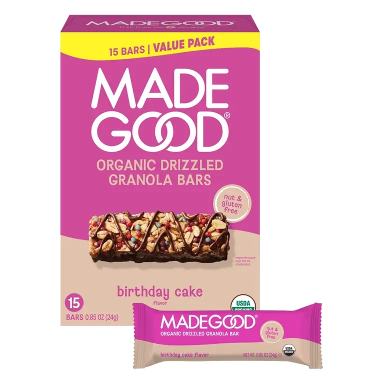 MadeGood Chocolate Drizzled Birthday Cake Granola Bars Value Pack, 12.75oz/15ct