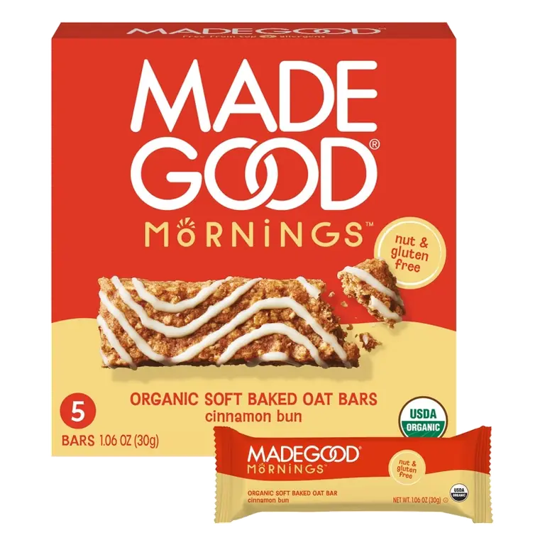MadeGood Mornings Cinnamon Bun Soft Baked Oat Bars, 5.3oz/5ct