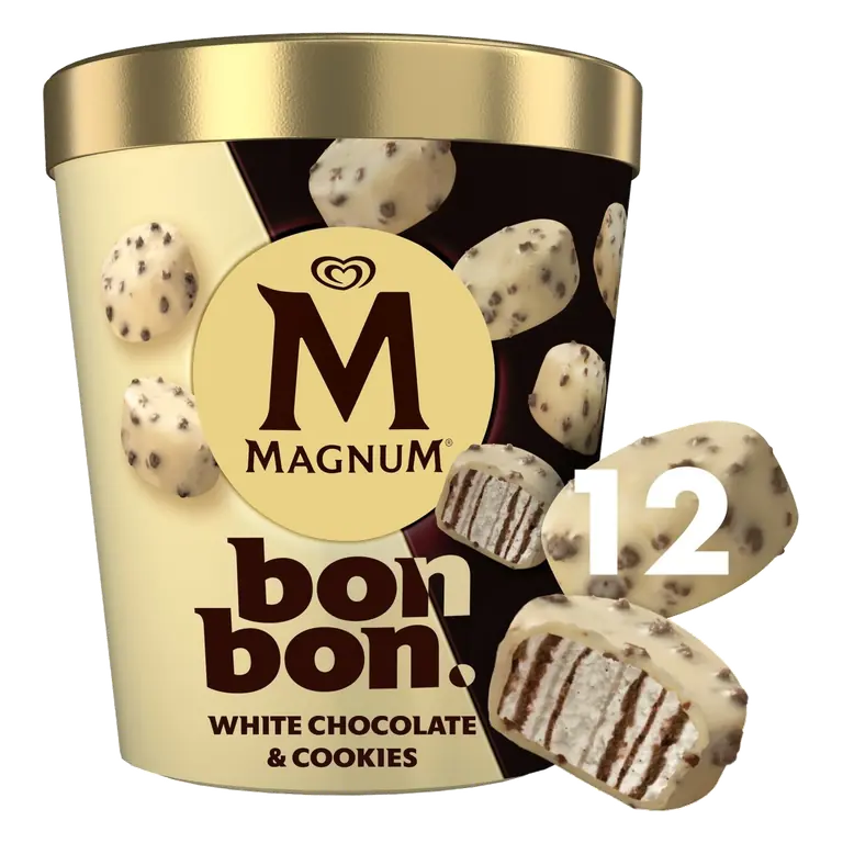 Bonbon White Chocolate & Cookies Ice Cream Frozen Snack 12 pack