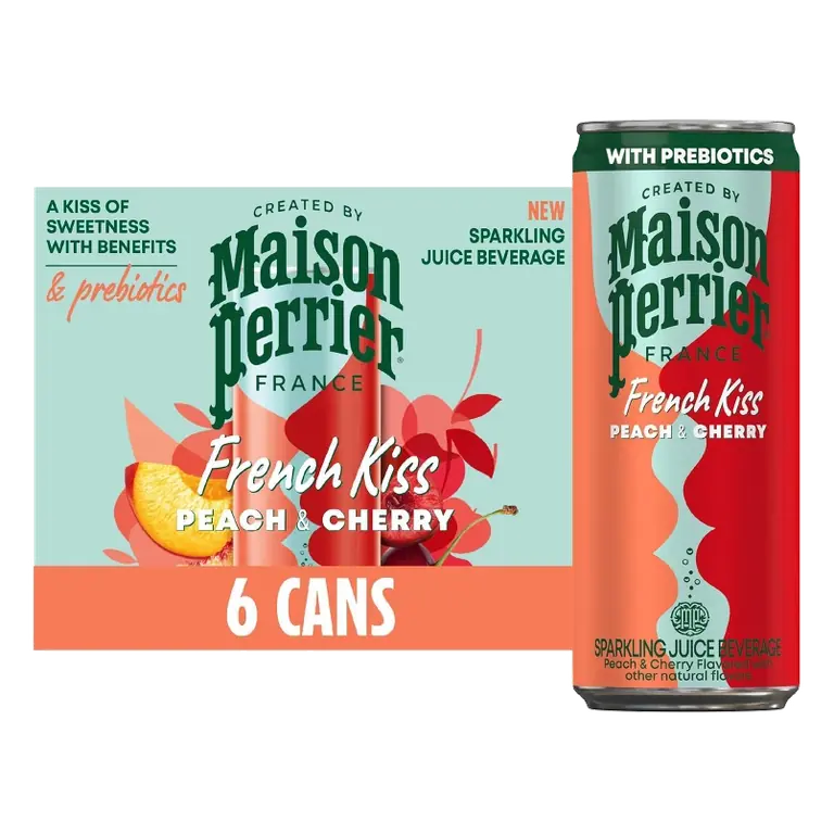 Maison Perrier French Kiss Peach and Cherry Flavored Sparkling Water with Real Fruit Juice, 6pk/11.15 fl oz
