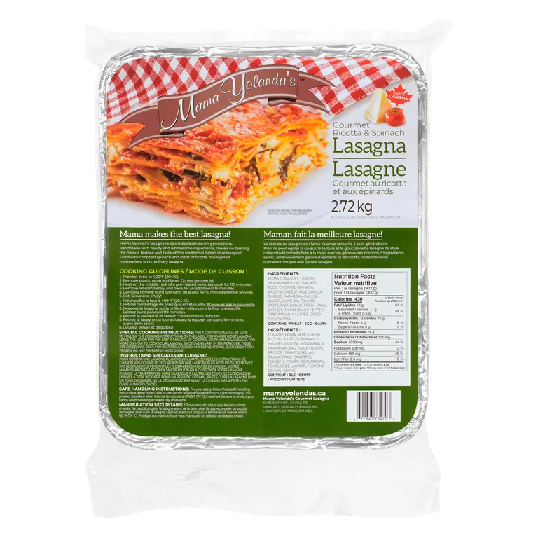 Frozen Lasagna Ricotta & Spinach 2.72 kg