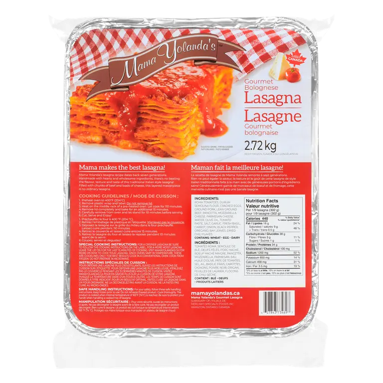 Mama Yolandas Frozen Bolognese Lasagna 2.72 kg