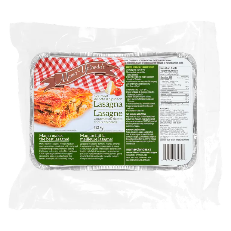 Mama Yolandas Frozen Mini Ricotta & Spinach Lasagna 1.22 kg