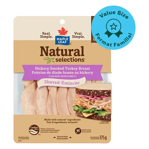 Natural Selections Deli Shaved Turkey Breast Hickory Smoked Family Size 375 g