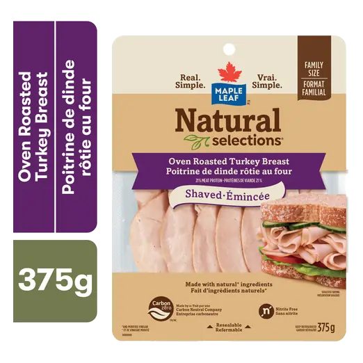 Natural Selections Deli Shaved Turkey Breast Oven Roasted Family Size 375 g