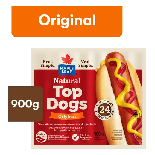 Natural Top Dogs Hot Dogs Original Family Size 900 g